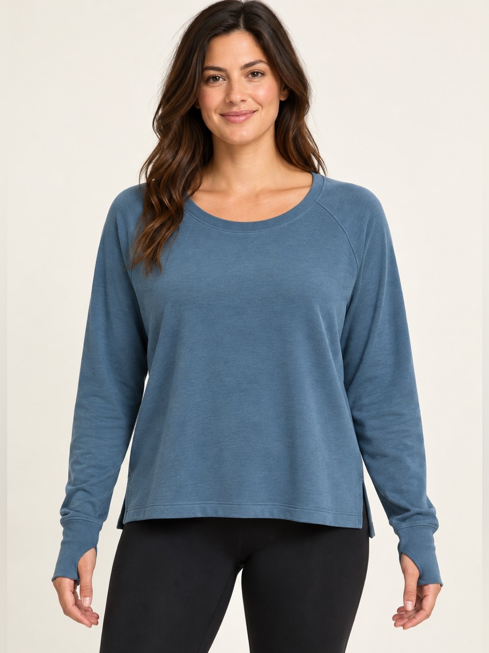 #1017 Athleta Coaster Luxe Recover Sweatshirt Blue Size L Thumbholes